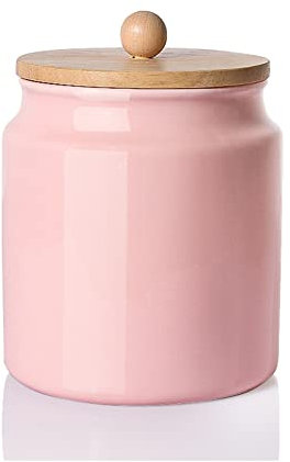 Sweejar Ceramic Kitchen Canisters, 28 FLOZ Porcelain Food Storage Jar with Airtight Seal Wooden Lid, Home Container Serving for Coffee Beans, Tea-leave, Sugar, Salt and More, Tool Bucket (Pink)