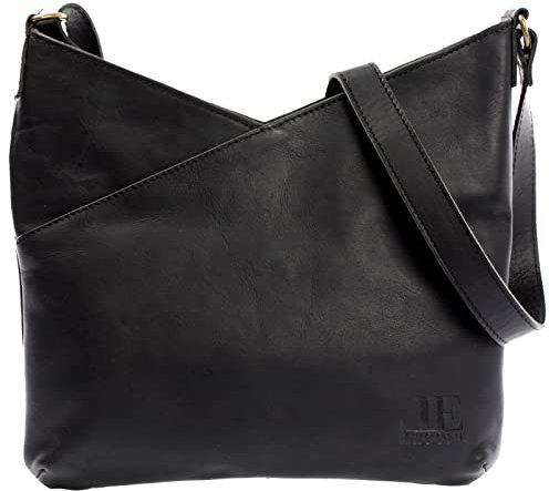 LECONI Schultertasche Damentasche Natur weiche Ledertasche Umhängetasche Handtasche Damen Leder 32x29x3cm schwarz LE0065-buf