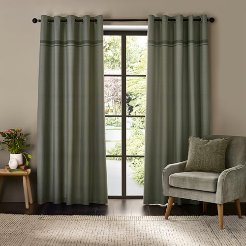Catherine Lansfield Melville 46x72 Inch Lined Eyelet Curtains Two Panels Green