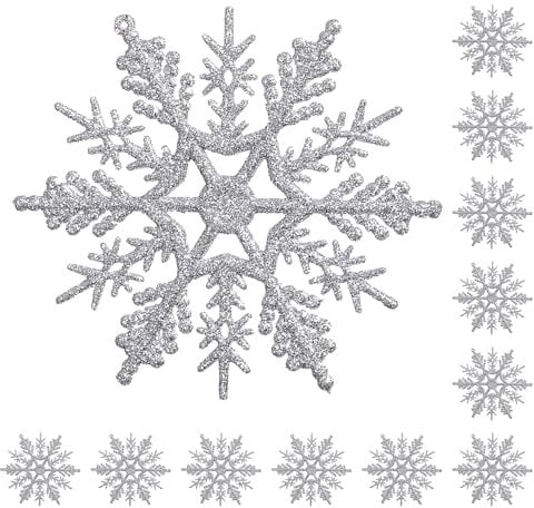 Festive Fix 10cm Hanging Glitter Snowflake Decorations in 12 Pack in Silver – Xmas Decor for Christmas Tree & Birthday | Snowflake Hanging Ornaments for Holiday and Party - Stunning ornament Gifts