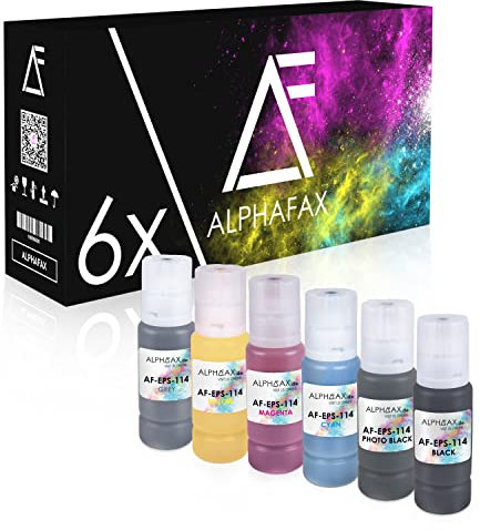 Alphafax 6 Tintenpatronen kompatibel für Epson EcoTank 114 je 70ml, kompatibel mit ET-8500 ET-8550 ET-8500 Series