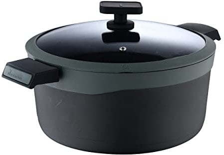 MasterPro Gastro Reeco, Cacerola de 28 cm y 13,5 cm de Altura con Tapa, Indicador de temperatura, Aluminio Fundido Reciclado, Revestimiento Antiadherente, Asas Soft Touch, Olla, Todo Tipo de Cocinas