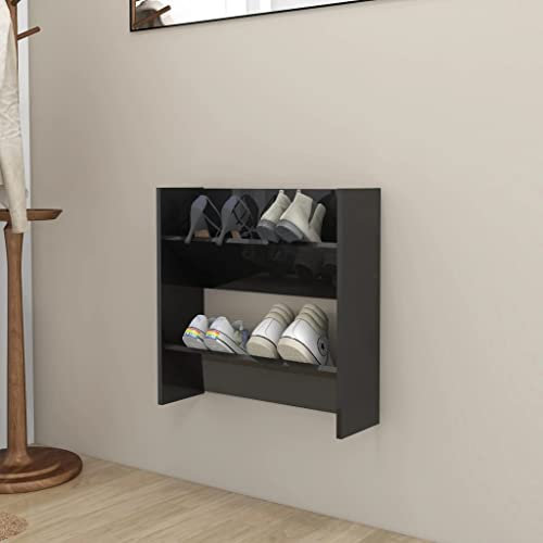 homiuse 60x18x60 cm Wand Schuhschrank mit 2 Kippböden Schuhregal Schmal Hochglanz Schwarz Schuhbank Shoe Rack Schuhkipper Schuhschränke Schuhaufbewahrung Schuhregale Schuh Regal Holzwerkstoff