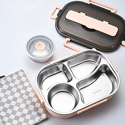 Lunchbox aus 304 Edelstahl,Lunchbox mit 4 Fächern,mit Gabel und Löffel,mit Dessertbecher,1500-ml-Bento-Lunchbox,Brotdose,Warmhaltebox für Essen,Frühstücksbox,zum Wandern/Reisen/Schule/Büro (Rosa)