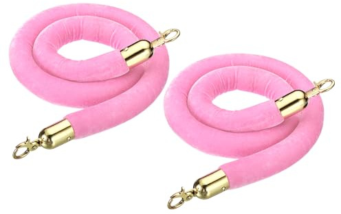 PATIKIL 4 Pieds Rose Clair Velours Étançon Corde 2pcs Foules Contrôle Doré | Barrières Corde avec Mousquetons pour Postes Travail Queue Diviseur de Hôtel Théâtre