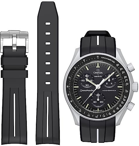 BONACE Armband für Omega x Swatch MoonSwatch/Rolex Uhr 20mm, Weiches Gummi Omega X Swatch Moonswatch Speedmaster Ersatzarmband,Gebogenes nahtloses Moonswatch Swatch Armband für Männer und Frauen