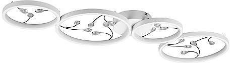 Trio Leuchten LED Deckenleuchte Groovy 642110431, Metall Weiß matt, Kristallglas, inkl. 37 Watt LED, Switch Dimmer