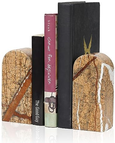 Koville Serre-Livres en Marbre Naturel Indien pour Étagères, Serre-Livres Décoratifs, Supports de Livres en Marbre Robustes de 7 Livres, Décoration d'Appartement pour Étagère à Livres