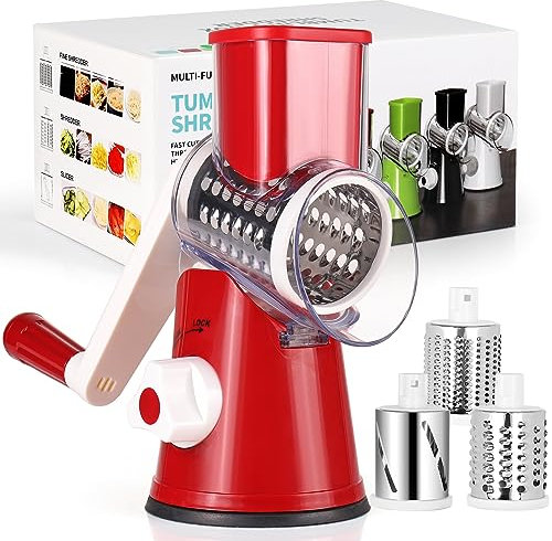 Diealles Shine Mandoline de Cuisine Manuelle, Coupe Legumes Multifonctions avec 3 Lames de Tambour Détachables, Râpe à Fromage pour Pommes de Terre, Carottes, Fromage, Noix, etc