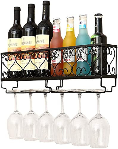 SOVORM Porte-bouteilles muraux vintage, porte-verres à pied avec cadre en fer, accessoires pour le vin, porte-gobelet en métal pour la maison, décoration de la maison noire The New