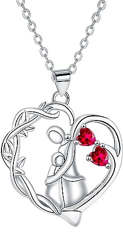 Yinsen Halskette Damen 925 Sterling Silber Mutter Tochter Anhänger Kette mit Herz Zirkonia Geschenk Für Jahrestag Muttertag Geburtstag Schmuck für Mutter Ehefrau Mädchen Geschenk