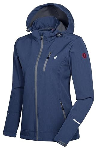Little Donkey Andy Softshelljacke Damen Wasserdichte Atmungsaktive Fleece Warme Übergangsjacke Outdoorjacke mit abnehmbarer Kapuze Blaugrau meliert XL
