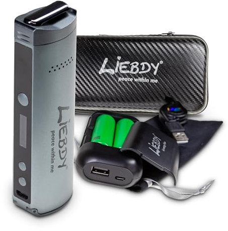Liebdy Premium Vaporizer Set - Verdampfer für Kräuter und Konzentrate - Isolierter Luftstrom - inkl. Powerbank, Reinigungsset, 3x 3.500mAh Akku, Transport Case in Karbon Design