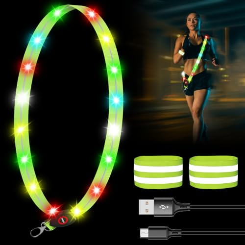 Leikurvo Lauflicht Joggen mit Reflektoren Gürtel, LED Lauflampe für Damen Herren USB Aufladbar Lauflampe Verstellbar Nacht Sicherheitslicht für Joggen Laufen Running Hundewandern Outdoor Sports