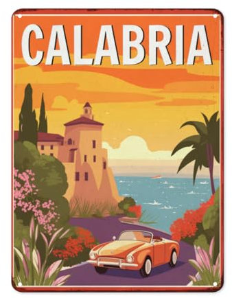 Feixophs Italienisches Kalabrien-Blechschild, Reiselandschaft, Vintage-Poster, Dekoration für Zuhause, Schlafzimmer, Küche, Garten, Café, Dekoration, Schilder, 20,3 x 30,5 cm