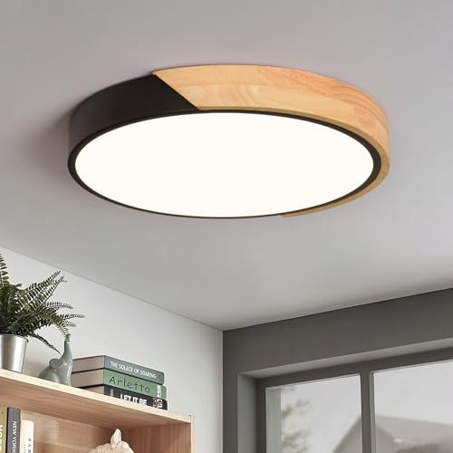 Vikaey Deckenlampe LED, Deckenleuchte Wohnzimmer 24W, Schwarze Lampen Holz 30cm, LED Deckenleuchte Decke für Wohnzimmer Schlafzimmer Küche Flur 4000K