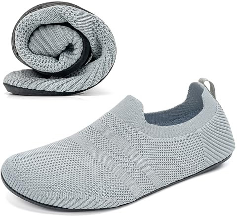 KOWAYI Hausschuhe Herren Haussocken Damen Leichte Geschlossene Hüttenschuhe Atmungsaktive Slipper Cozy Pantoffeln Unisex Barfußschuhe Hellgrau-HUIQIAN-45