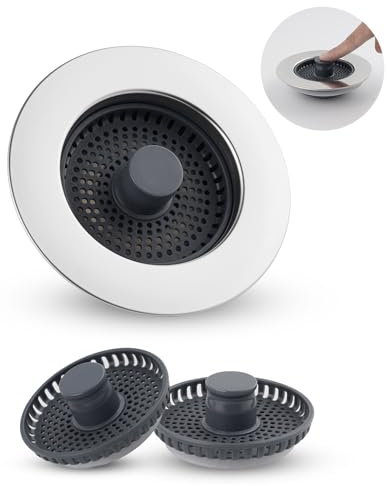 iFealClear 3-in-1 Kitchen Drain Stopper with 3 Baskets,Upgraded Kitchen Plug Strainer, Stainless-wrap Shell Replacement for Food Waste Catcher, Suitable for Sinks Hole 70mm-86mm,Depth > 28mm