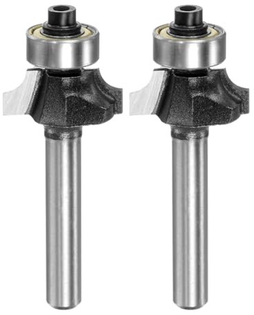 sourcing map 2pcs Roundover Router Bit 1/4 Shank 5/32 Radius Carbide Tipped Edge Rounding Over Bit with Bearing Guide, Woodworking Milling Tool