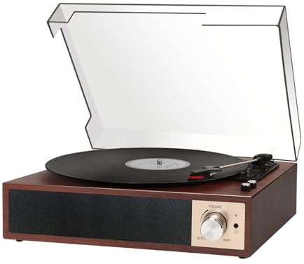 DCPICE Giradischi Vinile Bluetooth Vintage, Lettore Vinili 3 Velocità (33/45/78 RPM) con 2 Altoparlanti Stereo, Codificatore Digitale, Supporto LP/Aux IN/RCA/BT, Rosso Bruno