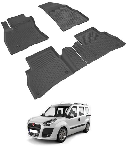 Auto Fußmatten Kompatibel mit FIAT Doblo IV 2015-2022 Geruchlos 4.5D Passform Allwetter Automatten 5 Teilige | Antirutschmatte Hoher Rand Gummimatten Schwarz Fussmatten Vorne Hinten Autoteppich