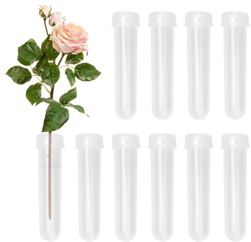 10 Stück Reagenzglas Vase, 9x2cm Blumenröhrchen Kunststoff, Wasserröhrchen für Blumen, Reagenzglas Kunststoff, orchideenröhrchen mit kappen kunststoff wiederverwendbare für Blumenläden, Restaurants