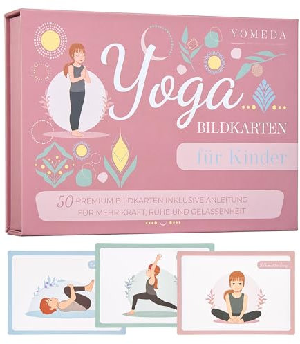 Yomeda Kinderyoga Bildkarten – 50 hochwertige Yoga Karten für Kinder mit Anleitungen – Fördert Konzentration, Bewegung & Achtsamkeit – Ideal für Zuhause, Schule & Therapie [Pädagogisch Wertvoll]