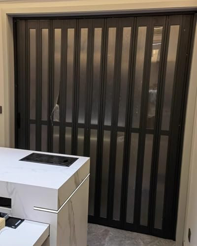Porta a Soffietto da Interno Porta a Soffietto Nera Extra Larga con Finestra in Acrilico, Pannello Pieghevole Oscurante in Metallo - 40/80 Pollici, Divisorio per la Privacy Lavanderia/Bagno/Stanza(6