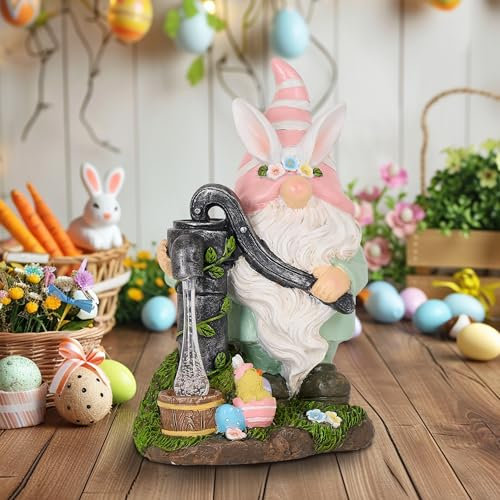 TERESA'S COLLECTIONS Gartendeko für Draußen,Solar Osterdeko für Draußen,Ostern Gartenzwerge Wasser Holen Deko aus Harz,Osterdeko Outdoor, Frühlingsdeko,Gartendeko,Balkon Deko,Ostergeschenke 20cm
