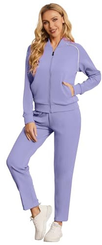 BASICDOT Tuta da jogging da donna, lunga in due pezzi, per il tempo libero, con chiusura lampo, viola., L