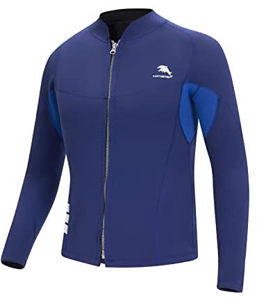 Herren-Neoprenanzüge, 2 mm, Oberteil, Neoprenanzüge, Jacke, Reißverschluss vorne, warm, langärmelig, Schwimmen, Tauchen, Tauchanzug, Oberteil (Blau, Größe 4XL)