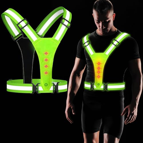 Darryy LED Warnweste, Reflektoren Kleidung, Leuchtweste Fahrrad und Lauflicht Joggen mit Reflektoren Gürtel, Geeignet für Kinder und Erwachsene, Reflektor Joggen (Grün)