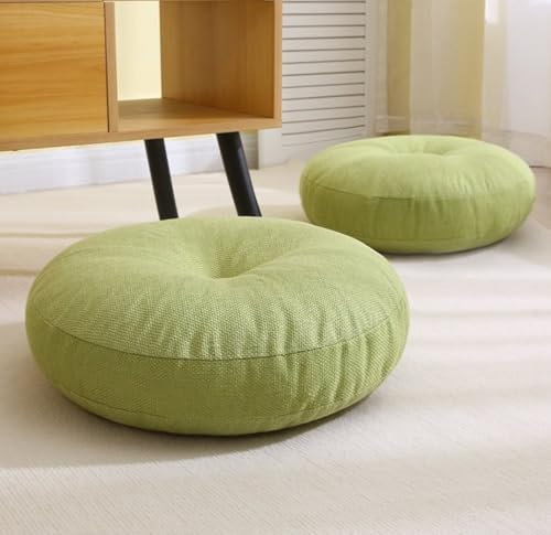 YJDZ Sitzkissen aus Baumwollleinen, japanischer Stil, verdicktes Tatami-Sitzkissen, rund, für Schlafzimmer, Sitzen, schwimmendes Fenster, Boden, Balkon (Matcha-Grün)