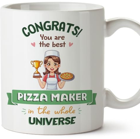 MUGFFINS Pizza Maker Woman Mug - in English - Best in Universe Trophy - Funny Gift for Colleagues - Ceramic 11oz Mug