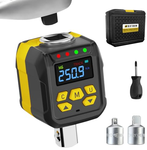 WAXTRON Digitaler Drehmomentadapter 1/2 Zoll 10-340 Nm | Farb LCD, Signalton und LED Warnsignale, ±2 % Genauigkeit, Voreinstellungs und Speicherfunktion, Peak und Track Modus