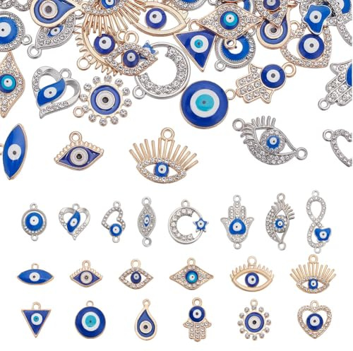 HOBBIESAY 40Pcs Evil Eye Charms Rhinestone Connector Charms for Jewelry Making Hole:1.4-1.8mm