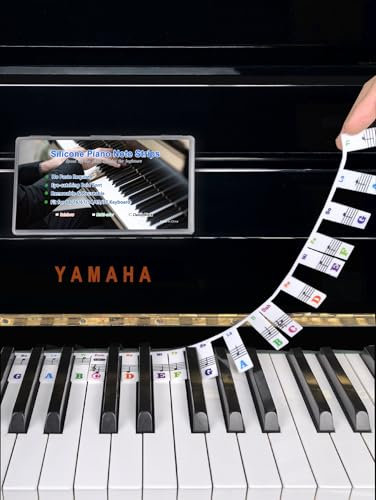 Silicone Piano Note Labels, Keyboard Stickers for Beginners Kids 88-Key Full Size, Multi-Color Big Bold Letters Reusable Music Notes Strips