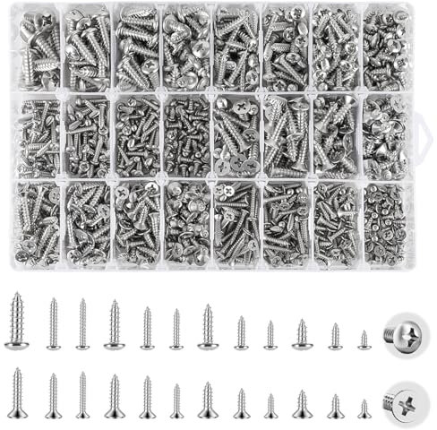 M6 M5 M4 M3 Blechschrauben Set 990 Stück, 304 Edelstahl Schrauben Set Sortiment, Metrische Holzschrauben Set für Holzbretter, Metallplatten und DIY Befestigungselemente