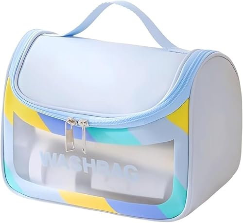 Belijoeuri,Portatrucchi,Borsa per Toilette Trasparente e Impermeabile, Design Moderno, Ideale per Cosmetici e Accessori da Viaggio (Blu)