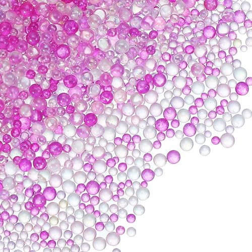 PATIKIL 1-3mm Mini Glass Bubble Beads 200g Tiny Iridescent Beads No Hole Water Droplet Balls for DIY Crafting Nail Art Resin Filler, Pink Series