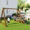 Jaxenor Schaukelgestell Outdoor Holz mit 2 Schaukelsitzen, Garten Schaukel Outdoor mit Gestell, Robuste Gartenschaukel Kinder mit Rutsche und Kletterleiter, Schaukelgerüst, Braun