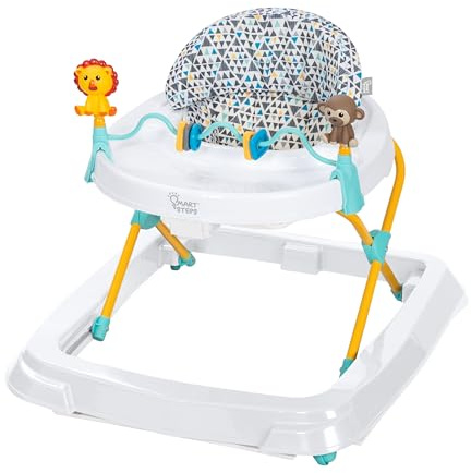 Smart Steps Trend Activity Walker with Removeable Toy Bar, Multi-Directional Front Wheels, Tray, Adjustable Height and Flat Fold Frame for Storage, Ages 6 Months +, Zoo-ometry White