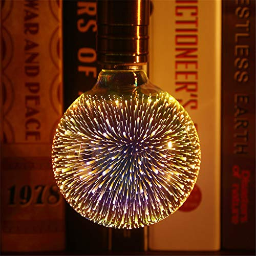 3D-Feuerwerk LED-Glühbirne E27 | Vintage-Lampe mit 3D-Feuereffekt, energiesparend, versilbertes Glas, für Wohnzimmer, Café, Hochzeitsfeier und Weihnachten
