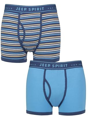 Jeep Spirit Men’s Cotton Knitted Trunks – 2 Pack Soft Boxer Briefs, Classic Fit, Breathable Everyday Underwear, Stretch Comfort Waistband, Sizes S–XL