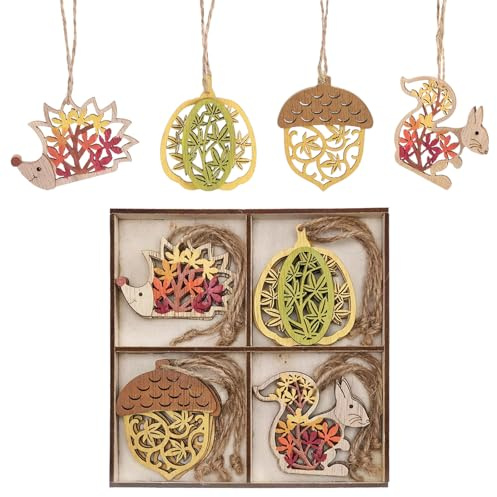 GWAWG 24 Stück Herbstdeko Holz Anhänger Ausgehöhlte Eichhörnchen, Tannenzapfen, Kürbis Igel und Juteseile Herbst deko zum aufhängen Doppelseitig Herbstdeko Innen Draußen zum Aufhängen Deko Baumschmuck