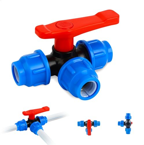 Wasserverteiler Einem Griff,3 Wege Ventil PP-Material,T Stück Wasseranschluss,Wasserhahn Adapter Geeignet für Außenbereiche wie Gärten,Landwirtschaftliche Flächen und Gewächshäuser,25mm