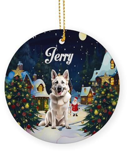 Keramik Weihnachts Ornamente Avec Ficelle Weißer Schäferhund Deutscher Hund Ornamente Für Weihnachtsbaum Christbaum Schmuck 7.3Cm