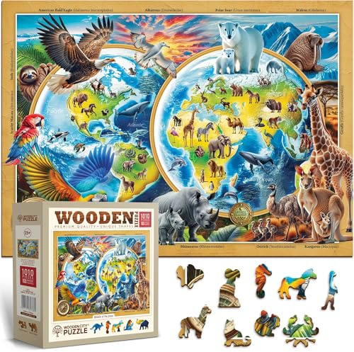 WOODEN.CITY Holzpuzzle Wildlife of THE Planet - 1000 Teile Holzpuzzle für Erwachsene mit 100 einzigartigen Tierformen - Premium Eco Wood Puzzles für Erwachsene 1000 Teile - Hergestellt und entworfen