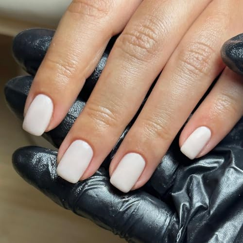 French False Nails - White Press On Nails - 24PCS Pure White Acrylic Short Stick on Nails with Glue - Full Cover Square Fake nails for Women DIY Manicure