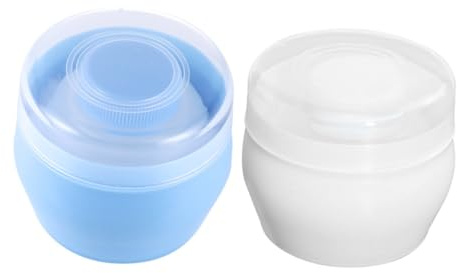 SECFOU 2 Stück Babypuderquasten Kunststoff Behälter für Gesicht und Körper Babypflege mit Flauschiger Puderquaste Reise Babyprodukte
